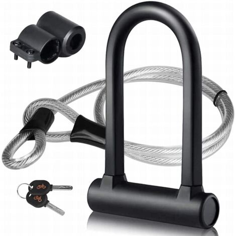 U-lock for bicycles, U-lock + steel cable lock with bracket, 2-in-1 flexible U-lock for bicycles, steel cable