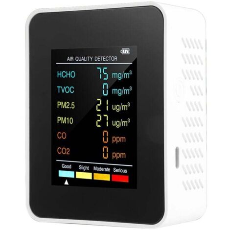 Giuneuow 5-in-1 Luftqualitätsmonitor – CO₂, HCHO, TVOC, Temperatur & Feuchtigkeit – LCD-Display, 2000-mAh-Akku