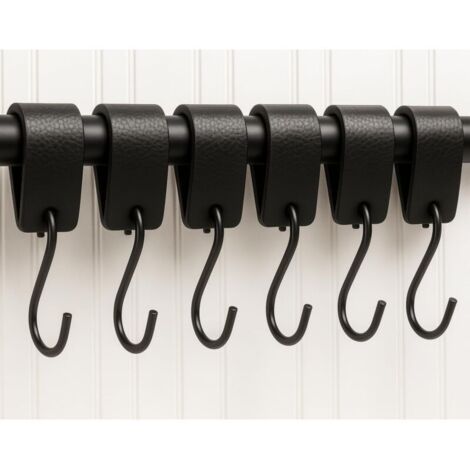 H&S Lot de 18 crochets robustes pour ustensiles de cuisine avec vis de 7,3 cm pour suspendre des plantes, crochets de plafond revêtus de plastique noir et blanc