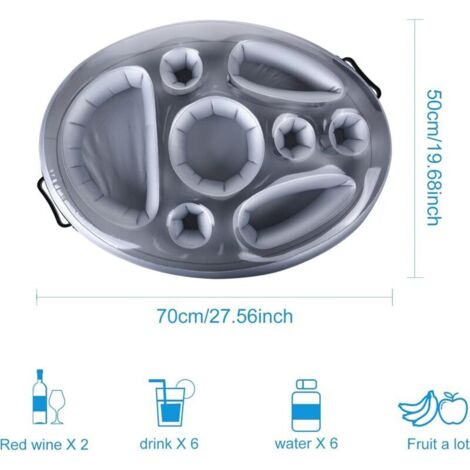 Bar Flottant Gonflable Taozoey – 9 Trous Pour Boissons, Snacks, Téléphone – Piscine, Plage, Fête, En PVC Noir Et Argent Bar Flottant Gonflable Taozoey – 9 Trous Pour Boissons, Snacks, Téléphone – Piscine, Plage, Fête, En PVC Noir Et Argent
