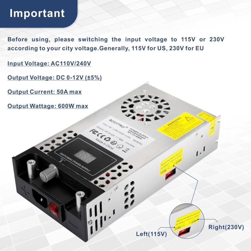 Alimentation à Découpage Réglable 1000W - Sortie 0-12V à 0-1000V - Contrôle Par Signal 0-5V/10V - Pour LED, Caméras, Labo