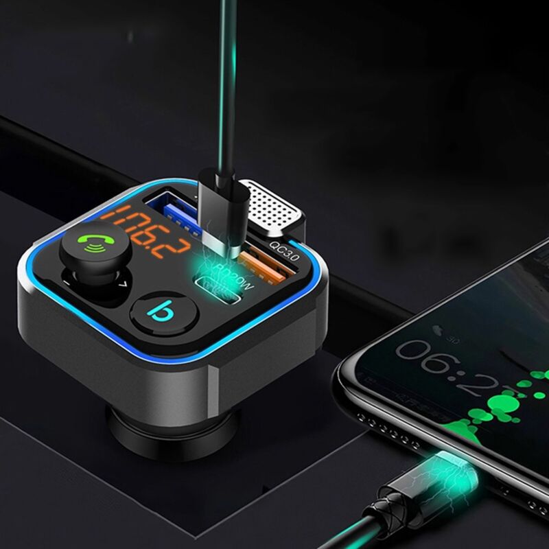 Chargeur Allume-cigare Bluetooth FM Transmetteur - Double Port USB, Radio, Lecteur MP3 - Compatible Tous Smartphones Et Voitures - 2