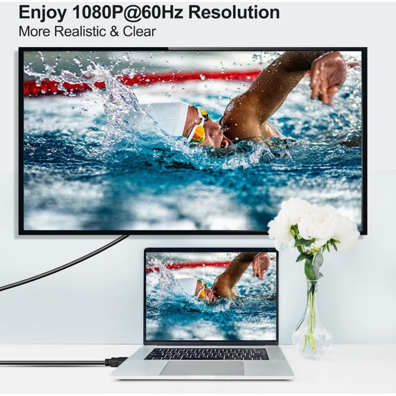 Câble HDMI Vers VGA 1,8 M - Adaptateur Conversion HDMI Mâle Vers VGA Mâle, 1080p, Plug And Play
