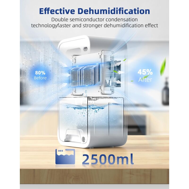 Déshumidificateur Portable Noir Et Orange Avec Tuyau De Vidange 1 M - Arrêt Automatique, Purification 3-en-1, Pour Salle De Bain, Chambre