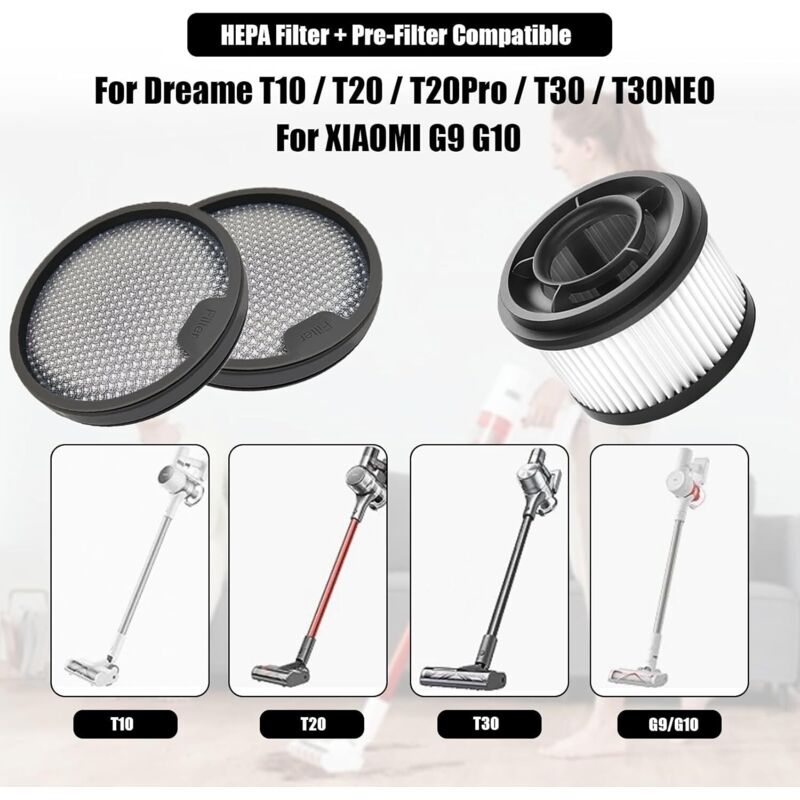 Heykewi Filtre HEPA pour Xiaomi G10 Plus / G10 / G9 Plus / G9, pour Dreame T10 / T20 / T30 / R10 / R10 Pro / R20 / R20 Pro Aspirateur