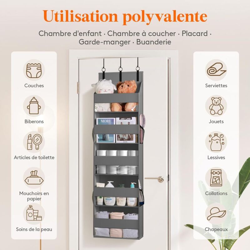 Étagères Suspendues,Crochet de Porte Avec 4 Poches Transparentes,Organisateur Suspendu Sur Porte,Avec éTagèRe En Fer Penderie,Penderie Organisateur de Garde Robe pour BéBé Chambre à Coucher Camping