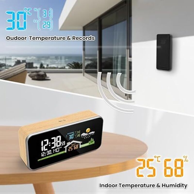 Réveil Connecté Avec Écran Couleur Météo - Affichage Température & Humidité - Contrôle Vocal Et Tactile - Pour Chambre Et Bureau - 6
