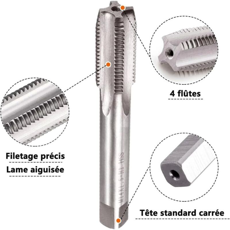 Taraud Spirale M14 X 1.5 HSS Titane - Outil De Filetage Précis 4 Cannelures