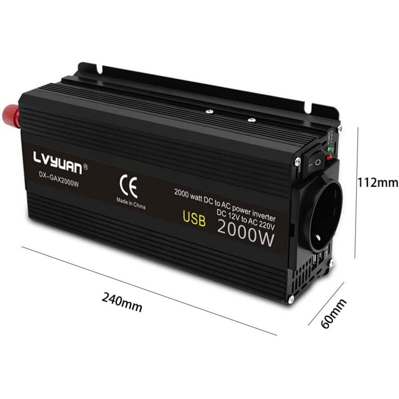 Convertisseur DC/AC 2000 Watt LVYUAN - 12V Voiture Vers 220V - Neuf Dans Sa Boîte
