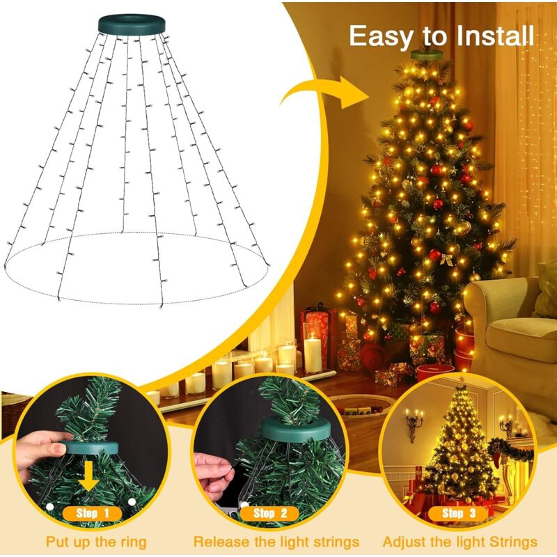 Guirlande Sapin Noël 400 LED 2m 16 Branches - Contrôle APP, Télécommande, 11 Modes, IP44 étanche - Pour Sapin 1,2 à 3m