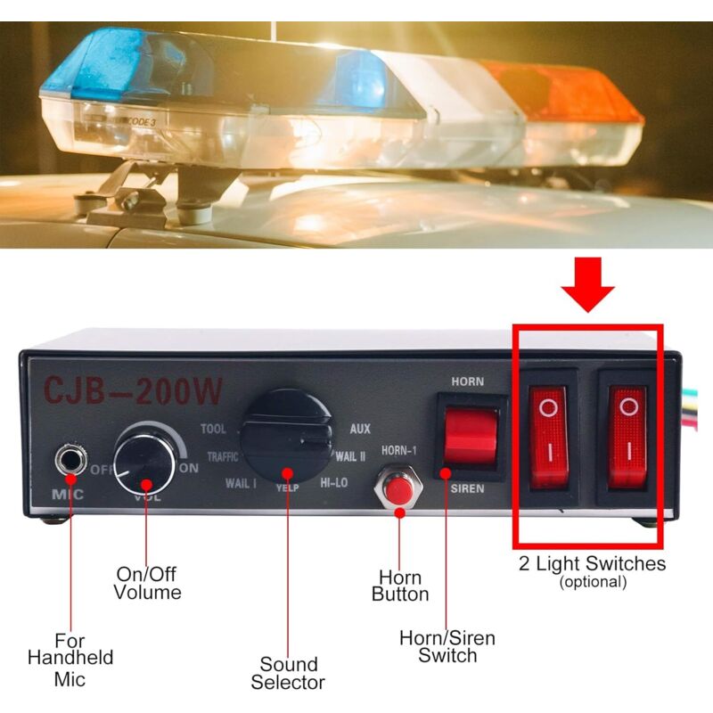 Klaxon électronique automobile 12V 6 tons Alarme de voiture Sirène 1/6 tons Klaxon puissant Sirène Alarme Haut-parleur puissant Système électrique de voiture pour klaxon de voiture