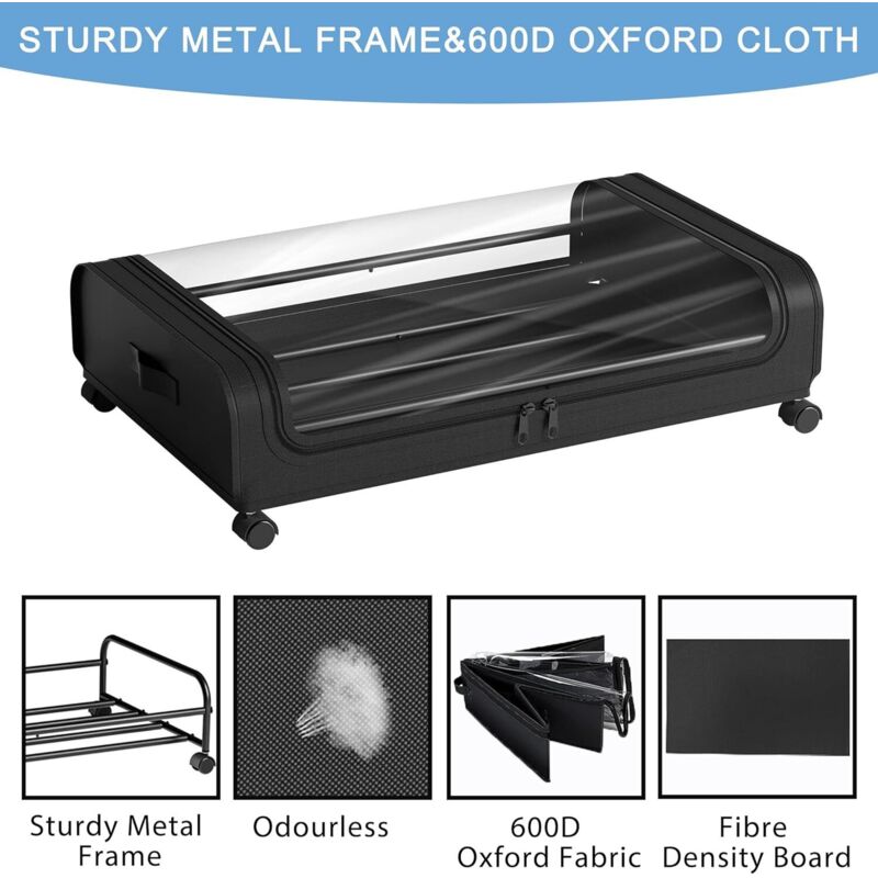 2 Boîtes De Rangement Sous Lit Avec Roulettes – 80×43×17 Cm, Cadre Métal + Tissu Oxford, Fenêtre Transparente, Idéal Vêtements Jouets Chaussures