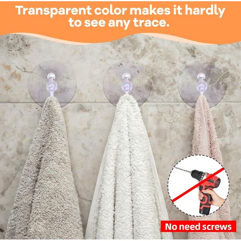 Lot De 12 Crochets Ventouse Transparents - 40 Mm - Pour Salle De Bain, Cuisine, Décoration