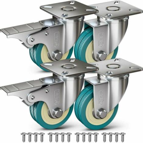 Roulettes pour Meubles 200KG + 16 Vis, Roulettes Pivotantes 50mm Avec Frein et Sans Frein, Roues Plaques Industrielles Transport (1/5)