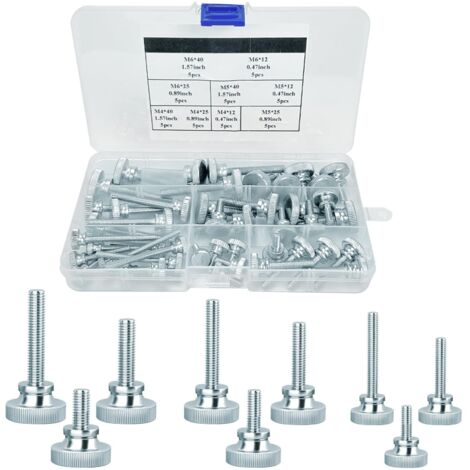 45 Pcs Vis à tête moletée, M412/25/40 M512/25/40 M612/25/40 Vis à tête moletée, Vis pour trépied, Vis de serrage en alliage de zinc, Vis à tête moletée plate, Vis à main moletée pour appareils (1/5)