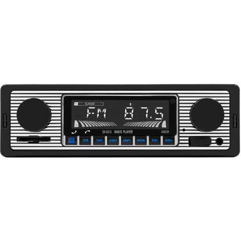 Radio Bluetooth Autoradio Auto Lecteur de Musique MP3 Stéréo Classique avec Unité de Tête au Tableau de Bord USB/Stockage/AUX/FM (12V)