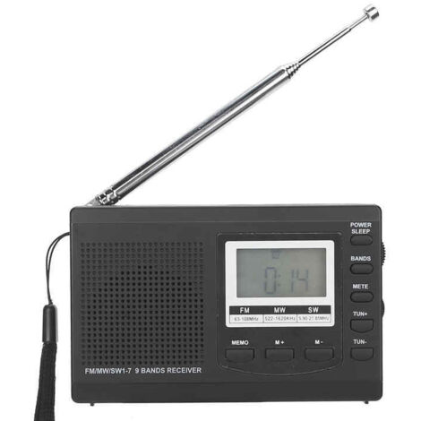Radio portable FM AM SW avec antenne 18,5 pouces – 60 stations préréglées – Alimentation USB ou 2 piles AA – Haut-parleur 50mm intégré