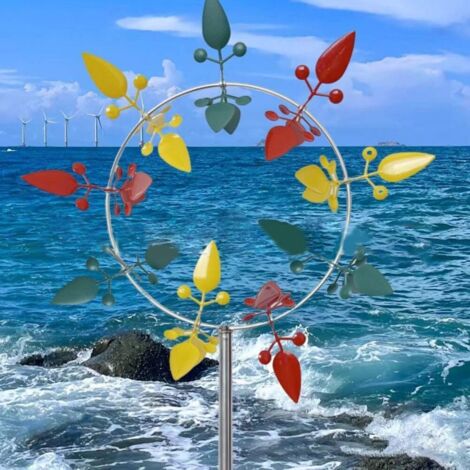 Moulin à Vent Métal Double Couche Arc-en-ciel - Hauteur 2m, Diamètre 40,5 Cm - Décoration Jardin, Terrasse, Pelouse Moulin à Vent Jardin