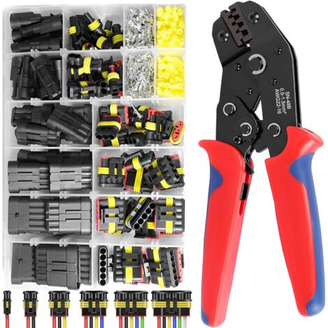 708 Pcs Connecteur Automobile avec Pince Sertir, Connecteurs Electrique Voiture Étanche, Kit Prise Câble 1/2/3/4/5/6 Broches, Set Outils Imperméable pour Moto, Scooter, Caravan, Camion, Bateau, Kayak
