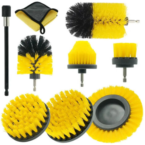 Applicable Brosse Nettoyage Perceuse 9PCS, Brosse pour Perceuse Voiture, Brosse pour Perceuse Brosse Nettoyage, pour Jantes Carrelage Tapis Baignoire Cuisine Toilettes Sol Jaune (1/5)