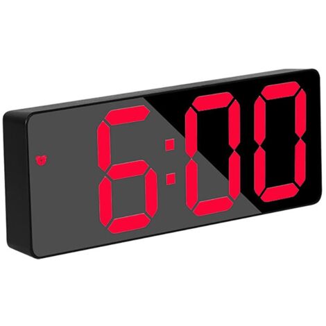 Réveil numérique à affichage LED avec batterie rechargeable - Double usage - Mode snooze - Réveil nocturne - Convient pour chambre à coucher et bureau - Rouge (1/4)