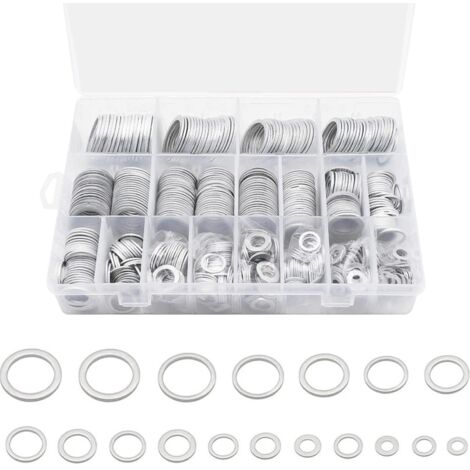Assortiment de 540 bagues d'étanchéité en cuivre : 18 tailles, rondelles plates en cuivre avec boîte de rangement, assortiment de joints d'étanchéité en aluminium pour réparation (1/5)
