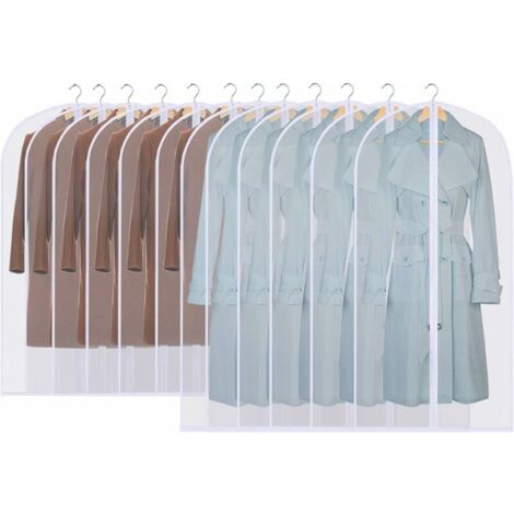 Lot de 12 housses à vêtements, longues, 60 x 120/100 cm, housse de costume transparente, housse à vêtements, housse à vêtements, housse à vêtements, robe de soirée, robe de mariée, manteaux, chemises, (1/5)