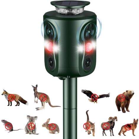 Répulsif chat extérieur 360° – Ultrason avec 5 modes réglables – Détection jusqu'à 10m – Énergie solaire et USB