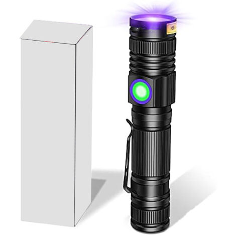 Lampe Torche UV Lamp Lumière Noire 365nm et 395nm rechargeable Lampe de Wood Ultraviolette, Portable Mini LED avec clip, Détecteur d'urine de Chat, Faux Billets, Résine Epoxy (1/5)