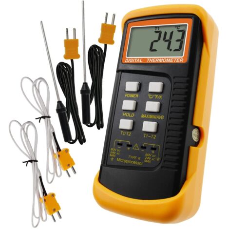 Thermomètre De Type K Avec Capteur De Thermocouple 1300 ° C (° C, ° F Et K Avec 4 Thermocouples (câblé Et Acier Inoxydable) (1/5)