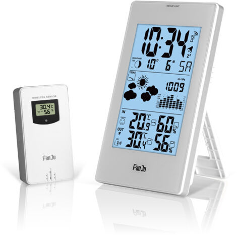 Peut accrocher horloge météo, calendrier de prévisions météorologiques, salle d'horloge électronique, la température interne et externe et réveil d'humidité, réveil radio snooze (1/4)
