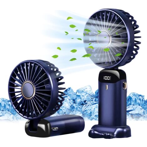 Mini Ventilateur à Main USB Portatif Portable Ventilateur De Bureau, Petit Ventilateur de Poche 5 Vitesses Avec Base, Ventilateur de Bureau Pliable Pour Bureau, Extérieur(Bleu foncé)