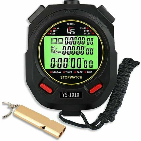 Chronomètre professionnel 60 mémoires – Précision 1/100s – Mode muet et rétro-éclairage – Sifflet inclus (1/5)
