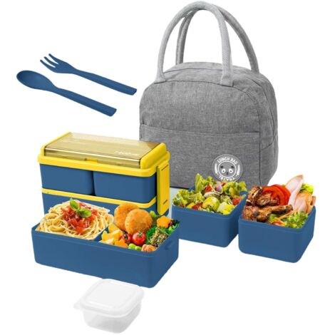 Boîte de rangement alimentaire multifonction double couche pour déjeuner - Texture pour l'école, les pique-niques et les voyages - Grande capacité (1/5)