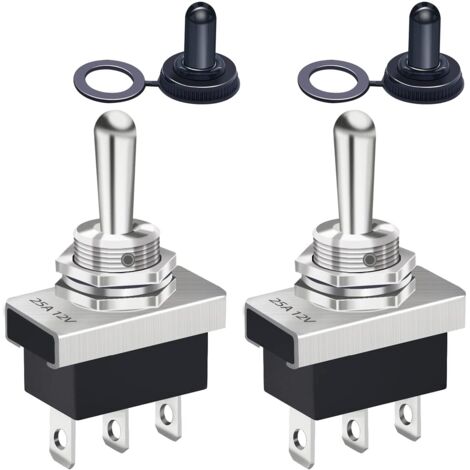 Applicable 2 pièces interrupteur à bascule 12V momentané 25A SPDT (ON) -OFF- (ON) 3Pin 3 Positions avec capuchon de protection étanche pour voiture KN3D-123