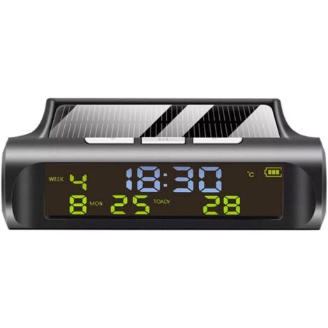 Horloge Solaire Voiture Horloge Solaire Automatique avec Calendrier Hebdomadaire, Mensuel, Affichage L'Heure et la Température Horloge Entièrement Automatique pour Voiture