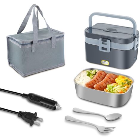 Boîte à lunch électrique à chauffage rapide de 80 W, boîte à lunch chauffante à double couche de 2,8 L, chauffe-aliments portable en acier inoxydable pour voiture, travail et maison Gray (1/5)