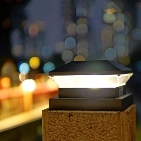 Lampe de pilier solaire 3000K/6000K – Angle lumineux 360° – IP65 étanche – Installation facile sur poteau – Éclairage extérieur moderne