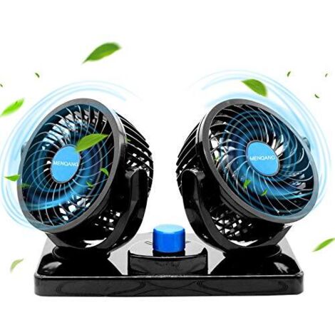 12V Ventilateur de Refroidissement de Voiture électrique 360 ° Rotatif Double têtes Ventilateur de Circulation d'air Rotation Manuelle 2 Vitesses. (Prises Allume-Cigare Balck-3) (Noire) (1/5)