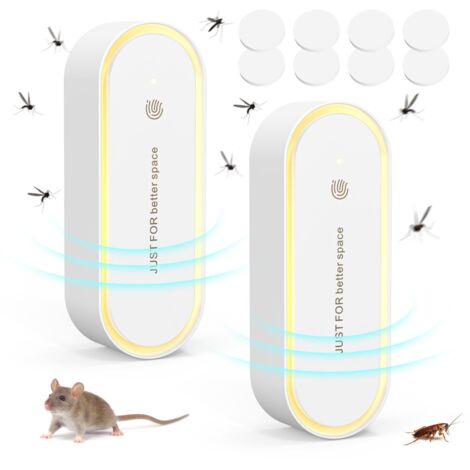Répulsif Ultrason Moustique, Ultrason Souris Anti Moustique Ultrason, Répulsif à ultrasons insectifuge électronique et Anti-rongeurs pour Rongeurs,Souris,Moustique,Araignée,Cafard,Mouche, Lot De 2