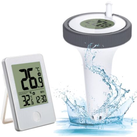 Thermomètre Piscine Flottant Electronique sans Fil Radio Connecté,Combinaison Thermomètre Température Wireless d'eau LCD avec Récepteur Numérique Exterieur Interieur,pour Aquarium,Spa,Étang à Poissons (1/5)