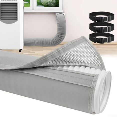 Manchon isolant pour tuyau de climatisation portable de 150 cm, manchon isolé avec 3 couches de protection pour 12,7 à 15 cm de diamètre (gris)