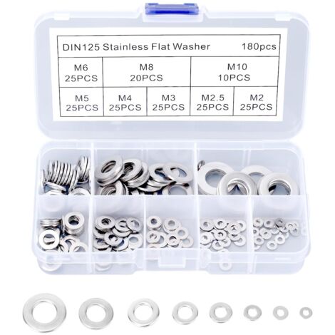 180 Pièces Lot de Rondelles Plates et à Collier, Acier Inoxydable 304 Rondelles Métriques M2 à M10 pour Boulons Vis Industrie Électrique Meubles et Tests Structurels (1/5)