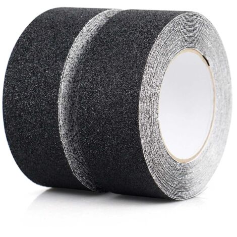 2 Pack Ruban antidérapant, Bandes antidérapantes avec Ruban adhésif antidérapant pour escaliers, marches, revêtements de Sol, Ruban antidérapant Solide, Autocollant, (5cm x 10m, Noir) (1/5)