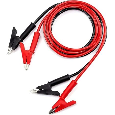 Fils de test électriques à double pince crocodile – Lot de 2 fils 1 m – Cuivre avec isolation PVC – Pour multimètre et applications électriques