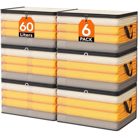 Lot de 6 sacs de rangement 60L – Plastique PP transparent – Dimensions 55x35x31,5 cm – Pliable avec poignées pour vêtements et couvertures