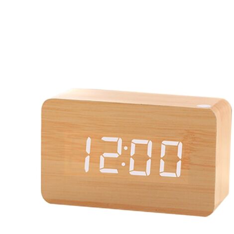 De Bureau En Bois - Horloge D'affichage LED, Minuterie De Commande Tactile Réveil Intelligent Avec Une Fonction De Répétition, Format À Double Heure, Configuration En Semaine, Horloge Numéri (1/5)