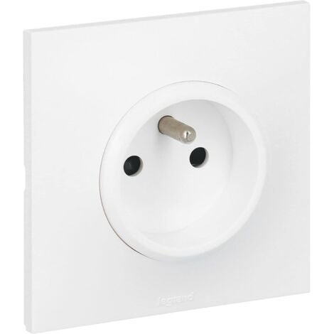 Prise Electrique Murale avec Terre - Prise 2P+T Monobloc - Fixation à Griffes/Vis - Blanc (1/3)