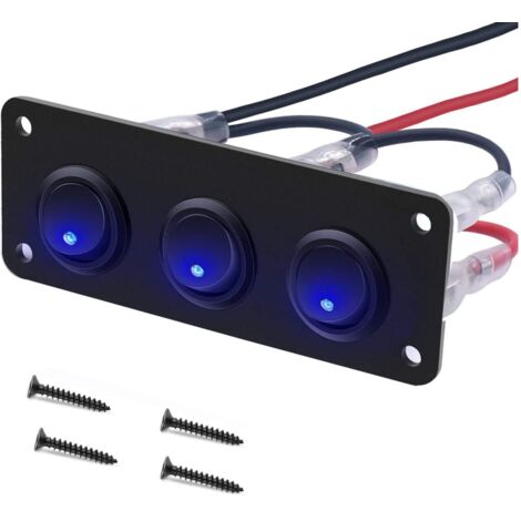 interrupteurs LED Bleu ronds à bascule 12-24V,Panneau de commutation de voiture,3 Gangs, Panneau de commutation 12V pour Voiture, Camion, Voitures de Course, Marine (1/5)