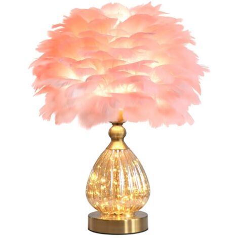 Lampe de table en plumes en cristal avec base de guirlande lumineuse, lampe de chevet de luxe en plumes romantiques, lampe de table en plumes, abat-jour pour chambre, cadeau de mariage (1/5)